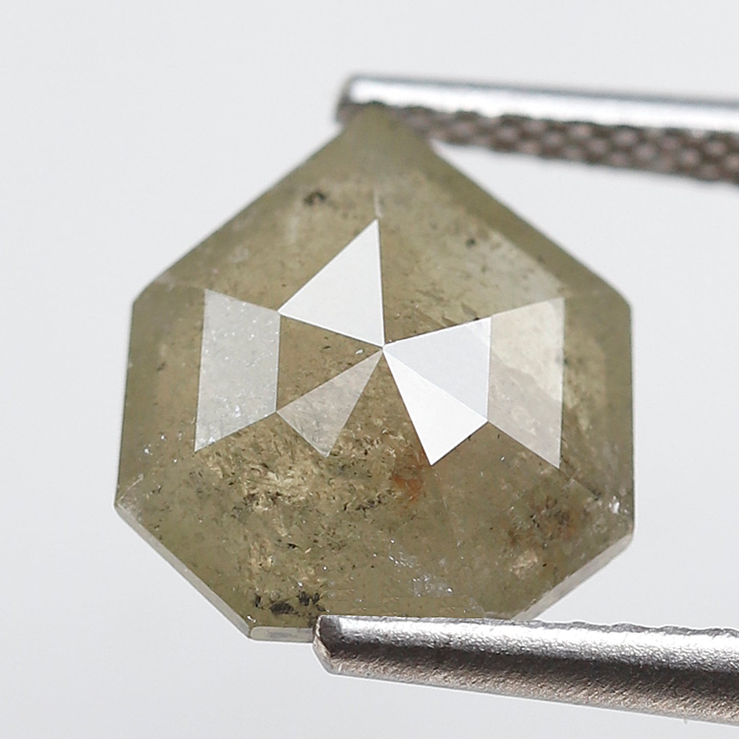 2.68 CT Geometric cut Salt and Pepper Earth Mined Diamond, Natural 10 x 9 mm Greenish Gray Loose Diamond For Custom Pendant and Ring