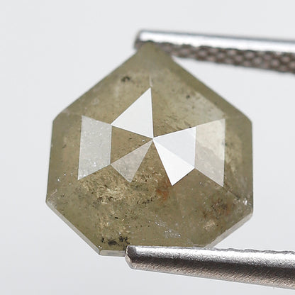 2.68 CT Geometric cut Salt and Pepper Earth Mined Diamond, Natural 10 x 9 mm Greenish Gray Loose Diamond For Custom Pendant and Ring