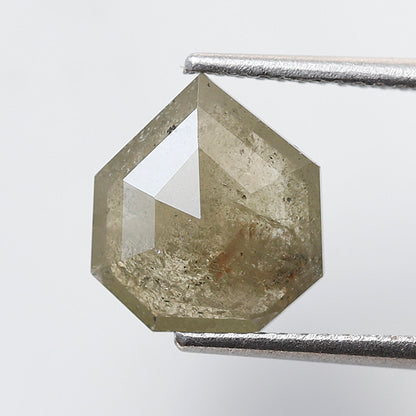 2.68 CT Geometric cut Salt and Pepper Earth Mined Diamond, Natural 10 x 9 mm Greenish Gray Loose Diamond For Custom Pendant and Ring