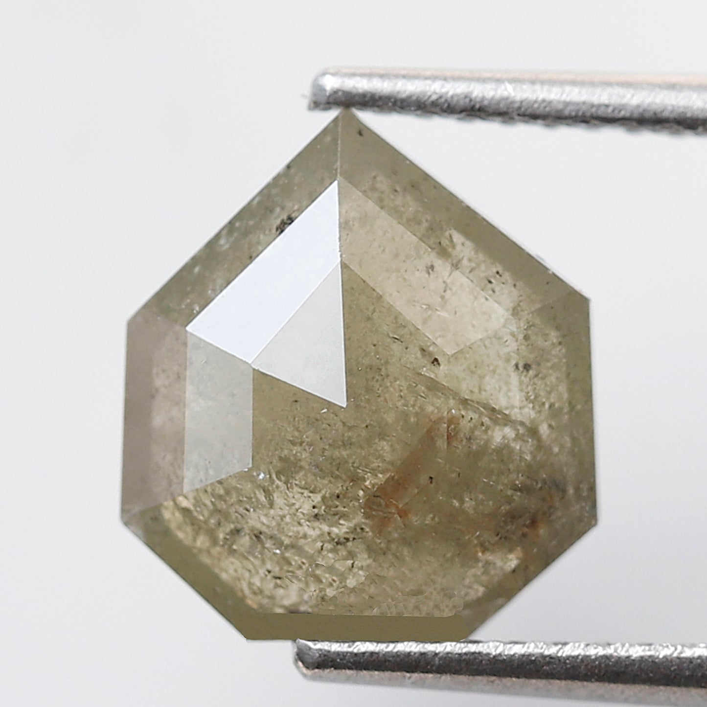 2.68 CT Geometric cut Salt and Pepper Earth Mined Diamond, Natural 10 x 9 mm Greenish Gray Loose Diamond For Custom Pendant and Ring