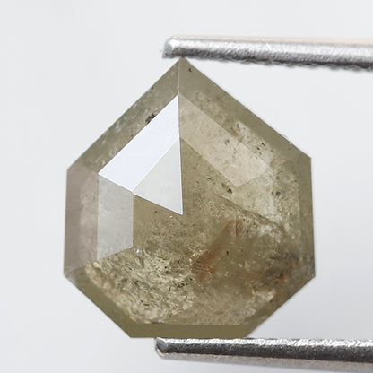 2.68 CT Geometric cut Salt and Pepper Earth Mined Diamond, Natural 10 x 9 mm Greenish Gray Loose Diamond For Custom Pendant and Ring