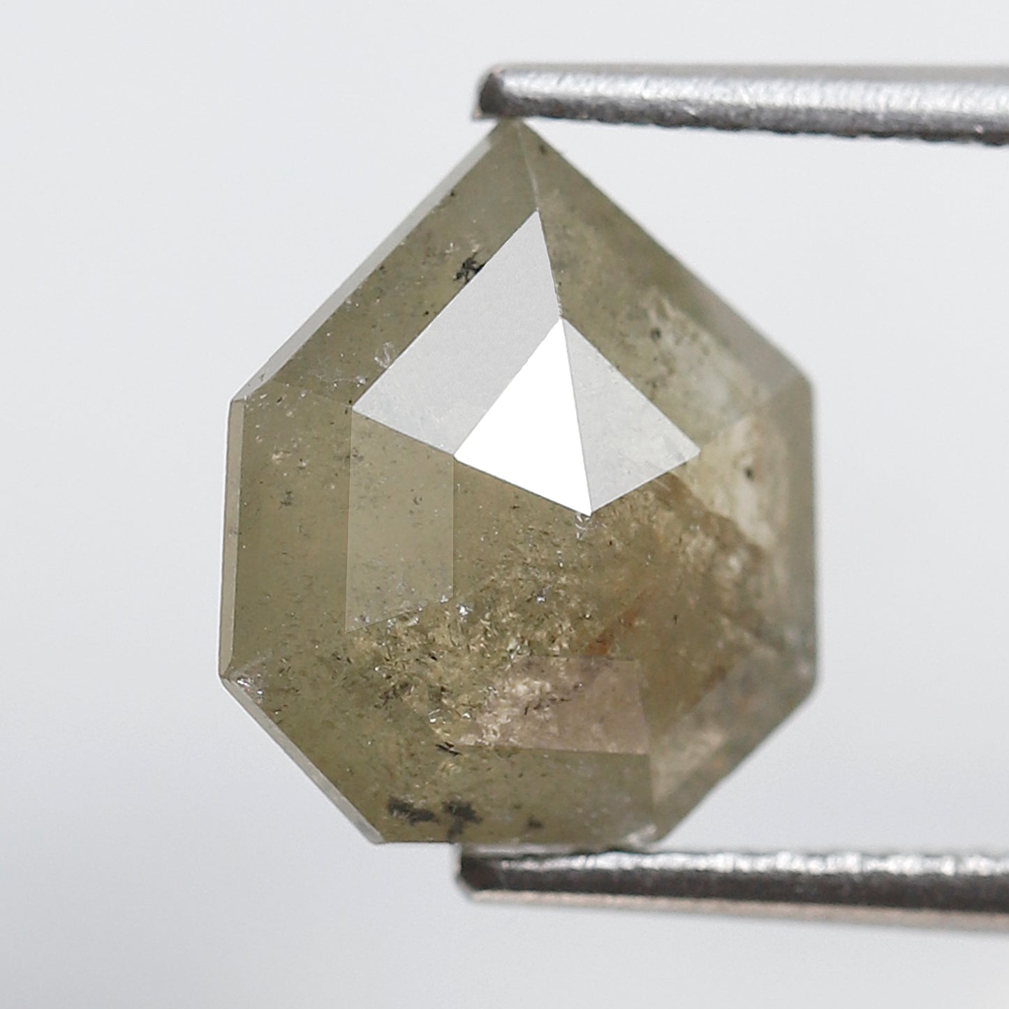 2.68 CT Geometric cut Salt and Pepper Earth Mined Diamond, Natural 10 x 9 mm Greenish Gray Loose Diamond For Custom Pendant and Ring