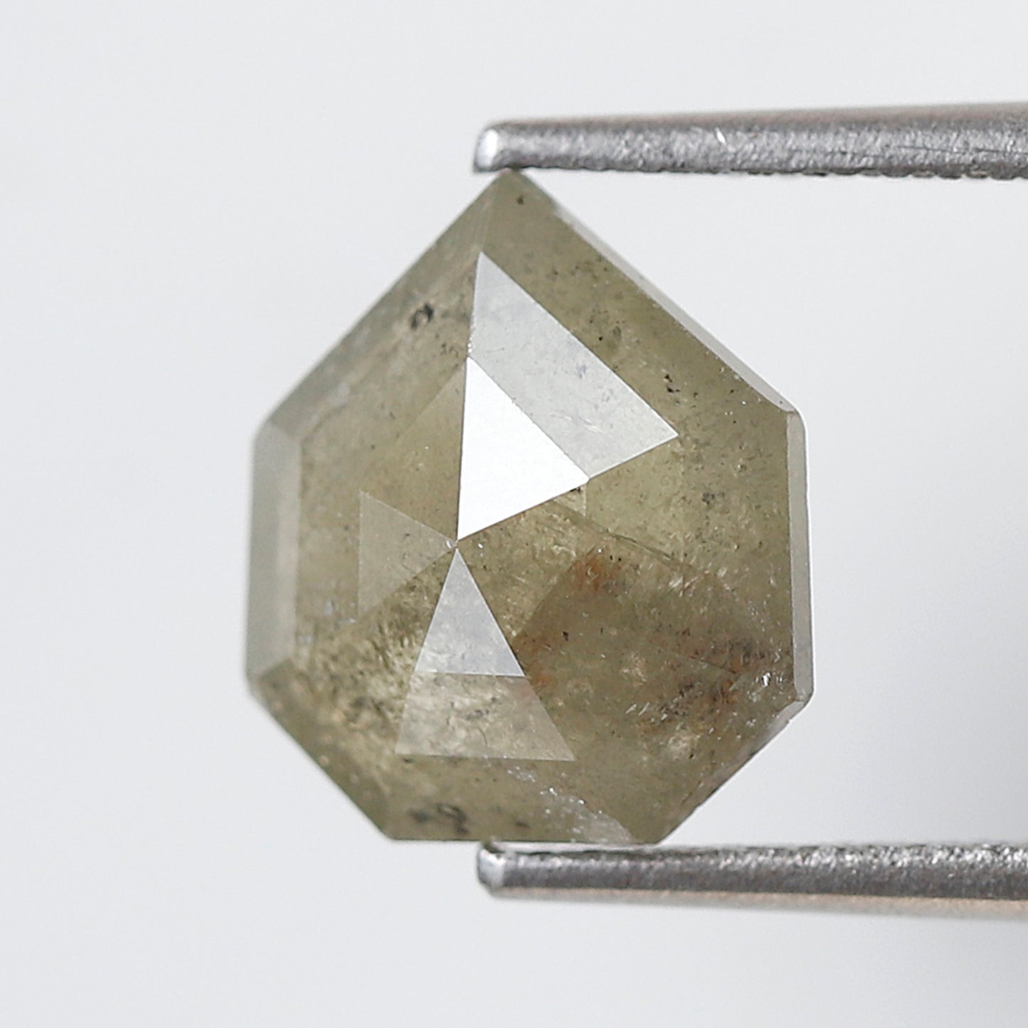 2.68 CT Geometric cut Salt and Pepper Earth Mined Diamond, Natural 10 x 9 mm Greenish Gray Loose Diamond For Custom Pendant and Ring