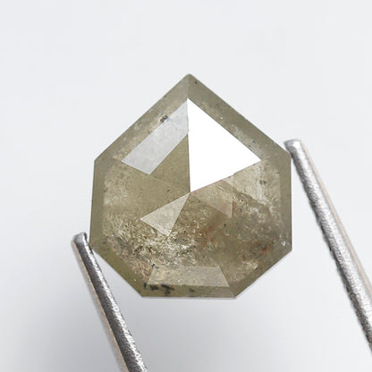 2.68 CT Geometric cut Salt and Pepper Earth Mined Diamond, Natural 10 x 9 mm Greenish Gray Loose Diamond For Custom Pendant and Ring