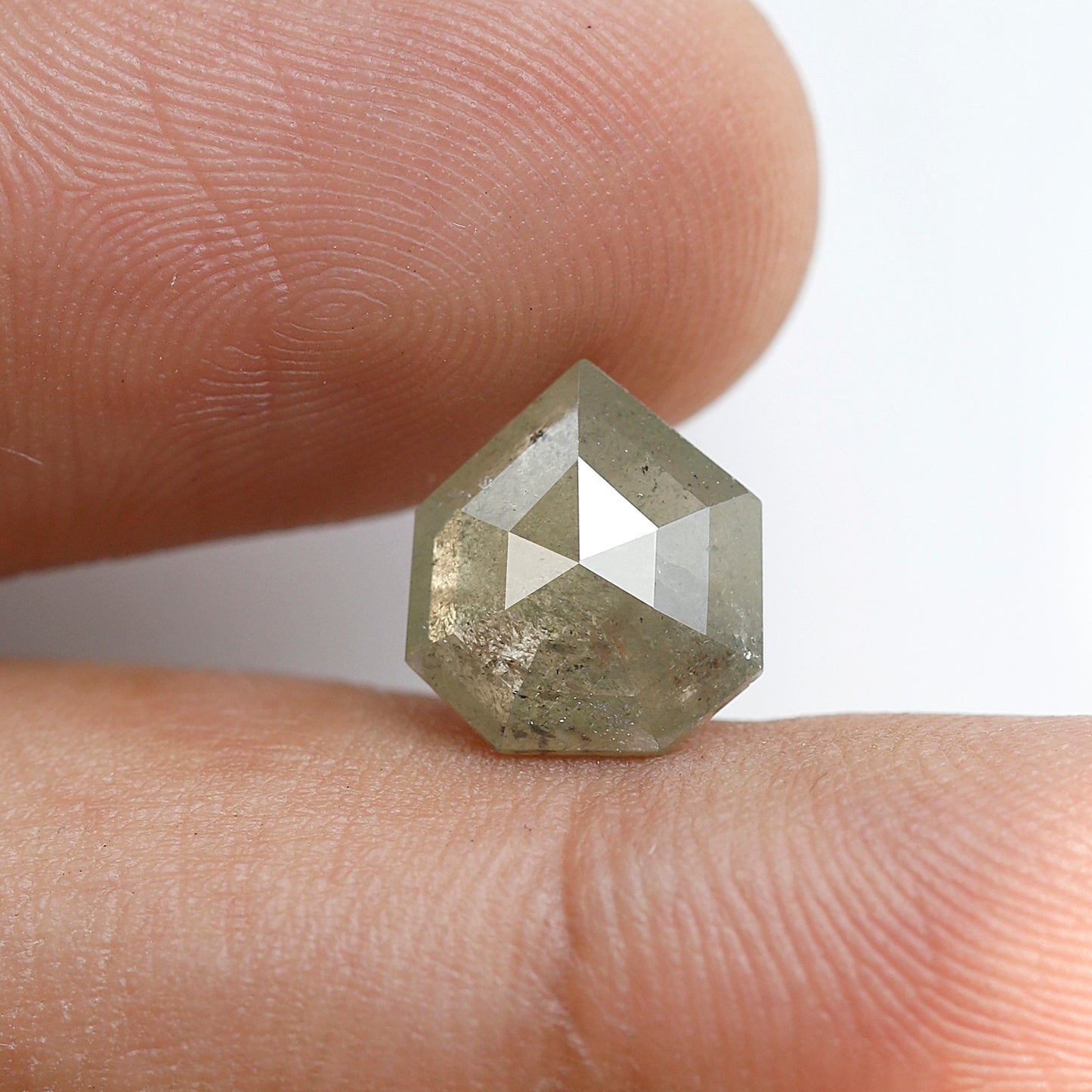 2.68 CT Geometric cut Salt and Pepper Earth Mined Diamond, Natural 10 x 9 mm Greenish Gray Loose Diamond For Custom Pendant and Ring