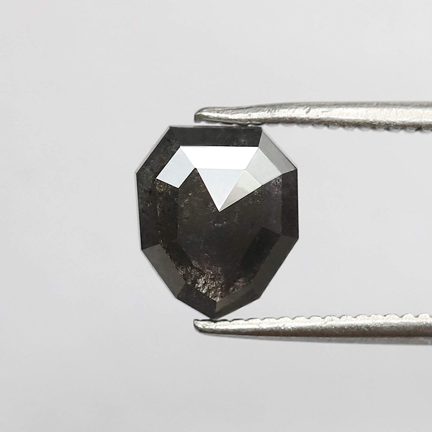 1.67 Ct Modified Shield Shape Salt And Pepper Diamond 8 MM Natural Loose Gray Black Color Diamond For Wedding Ring