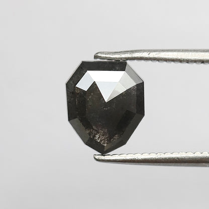 1.67 Ct Modified Shield Shape Salt And Pepper Diamond 8 MM Natural Loose Gray Black Color Diamond For Wedding Ring