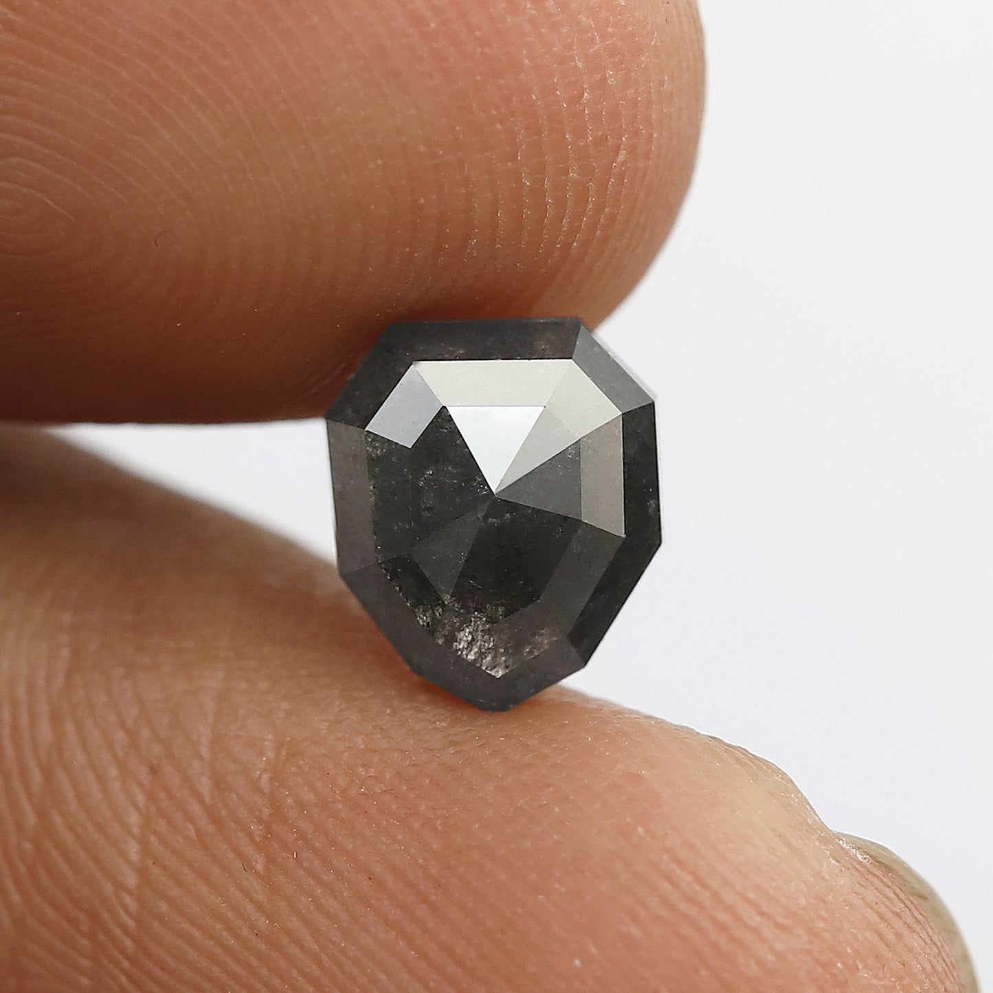 1.67 Ct Modified Shield Shape Salt And Pepper Diamond 8 MM Natural Loose Gray Black Color Diamond For Wedding Ring