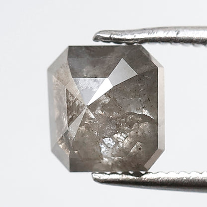 2.24 Ct 7 MM Emerald Shape Salt and Pepper Diamond Loose Natural Grey Black Color Diamond
