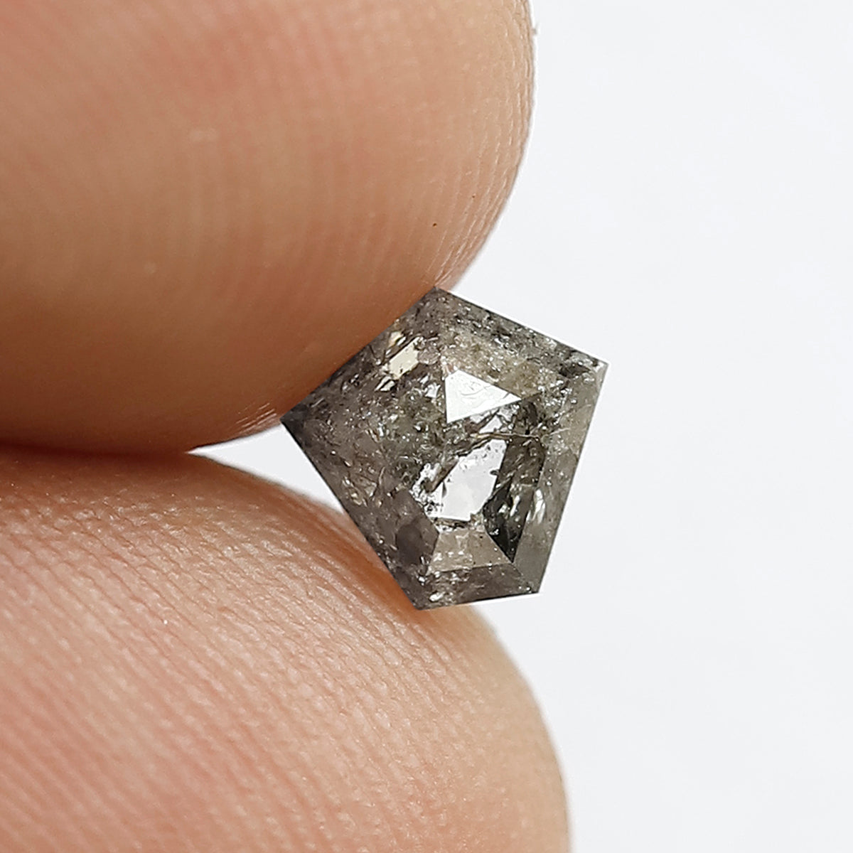 0.92 Ct Modified Cut Gray Black Salt & Pepper Diamond | 6 mm Natural Loose Diamond for Custom Ring