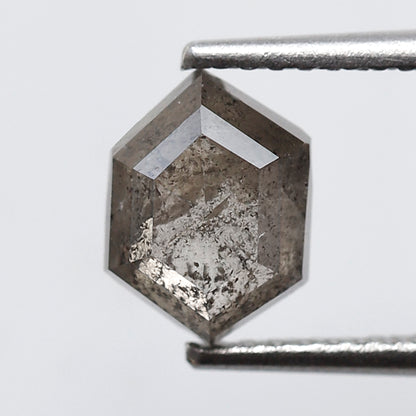 1.24 CT Natural Gray Black Hexagon Shape Loose Diamond, 7.80 x 5.80 mm Ethical Salt and Pepper Diamond For Wedding Band