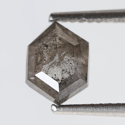 1.24 CT Natural Gray Black Hexagon Shape Loose Diamond, 7.80 x 5.80 mm Ethical Salt and Pepper Diamond For Wedding Band
