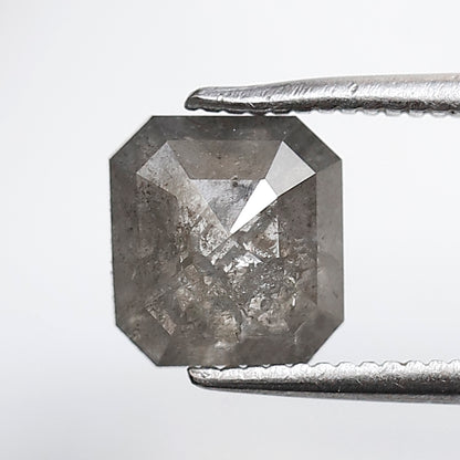 2.24 Ct 7 MM Emerald Shape Salt and Pepper Diamond Loose Natural Grey Black Color Diamond