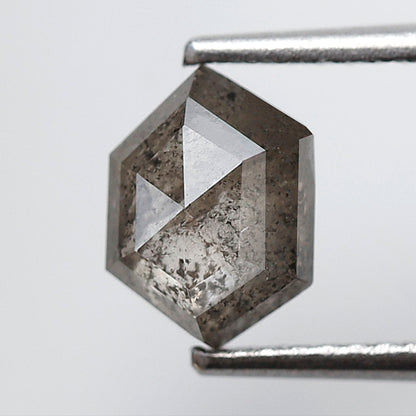 1.24 CT Natural Gray Black Hexagon Shape Loose Diamond, 7.80 x 5.80 mm Ethical Salt and Pepper Diamond For Wedding Band