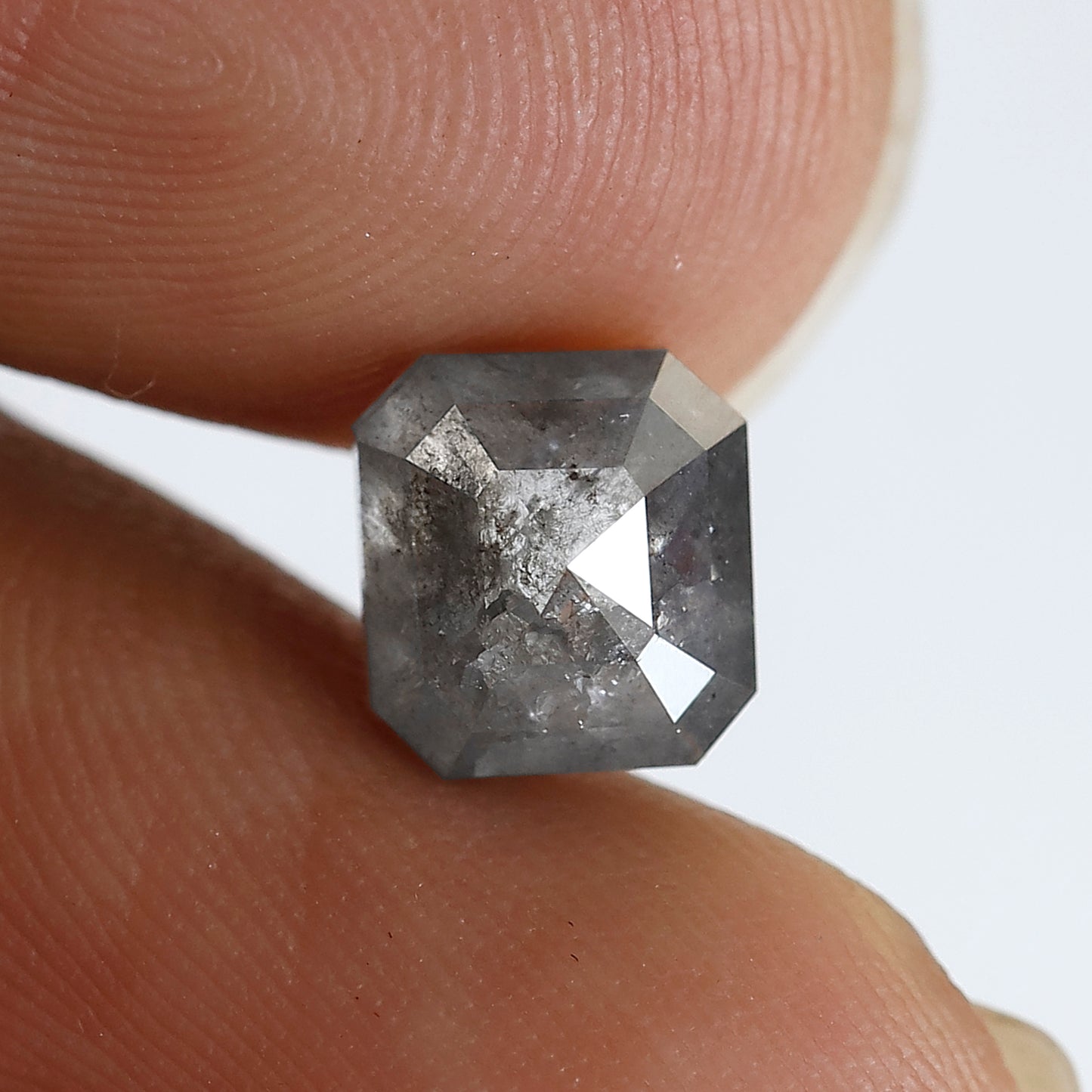 2.24 Ct 7 MM Emerald Shape Salt and Pepper Diamond Loose Natural Grey Black Color Diamond
