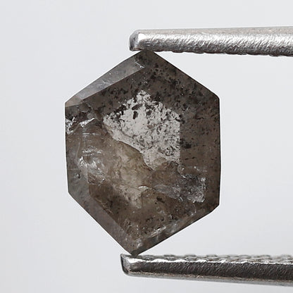 1.24 CT Natural Gray Black Hexagon Shape Loose Diamond, 7.80 x 5.80 mm Ethical Salt and Pepper Diamond For Wedding Band