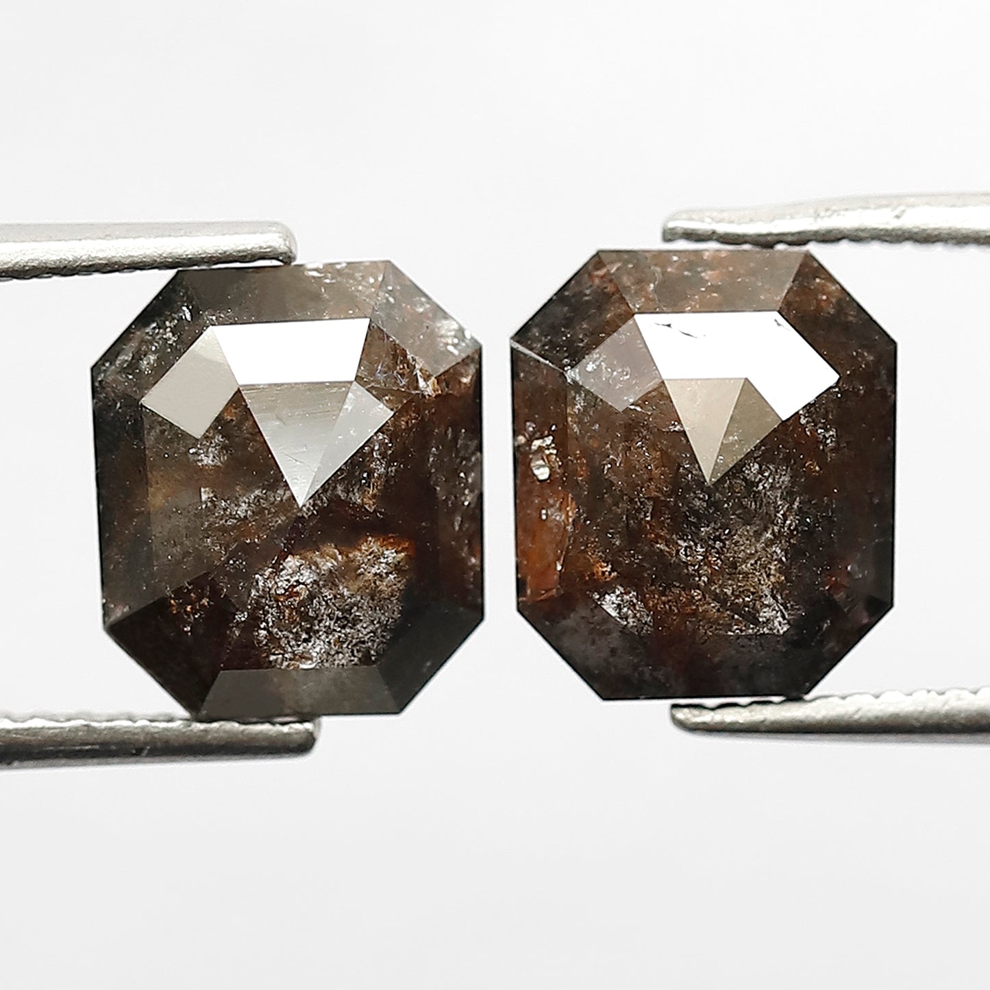 3.90 Ct Matching Pair Emerald Shape Diamonds | Natural Reddish Rustic Loose Diamonds for Earrings