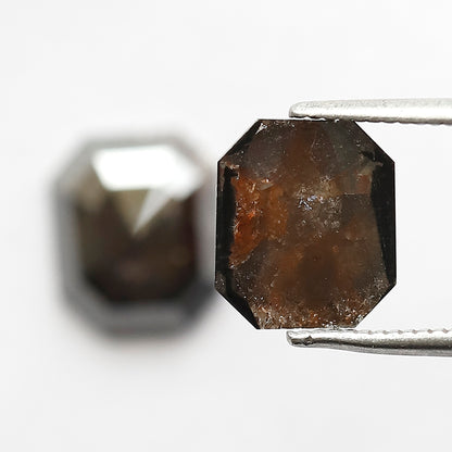 3.90 Ct Matching Pair Emerald Shape Diamonds | Natural Reddish Rustic Loose Diamonds for Earrings