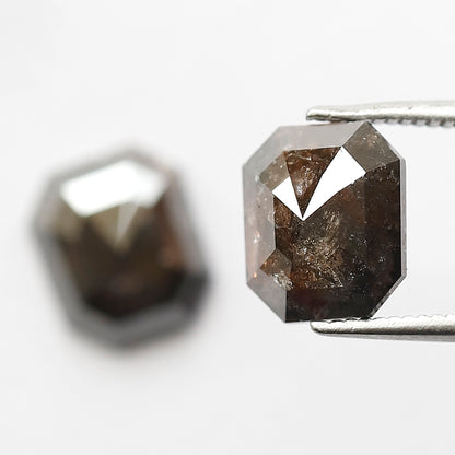 3.90 Ct Matching Pair Emerald Shape Diamonds | Natural Reddish Rustic Loose Diamonds for Earrings