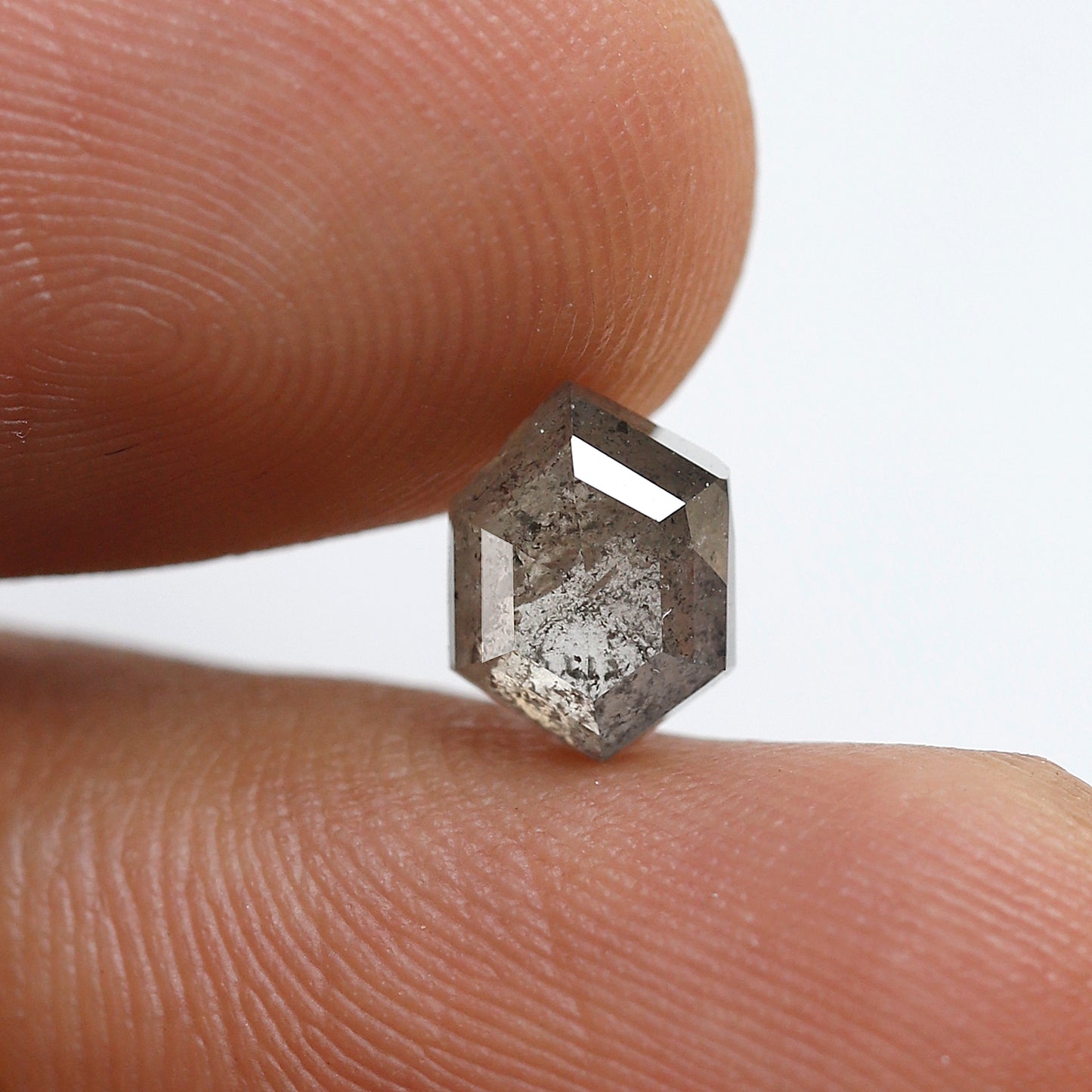 1.24 CT Natural Gray Black Hexagon Shape Loose Diamond, 7.80 x 5.80 mm Ethical Salt and Pepper Diamond For Wedding Band