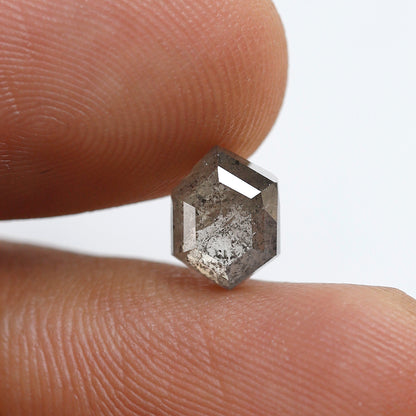 1.24 CT Natural Gray Black Hexagon Shape Loose Diamond, 7.80 x 5.80 mm Ethical Salt and Pepper Diamond For Wedding Band
