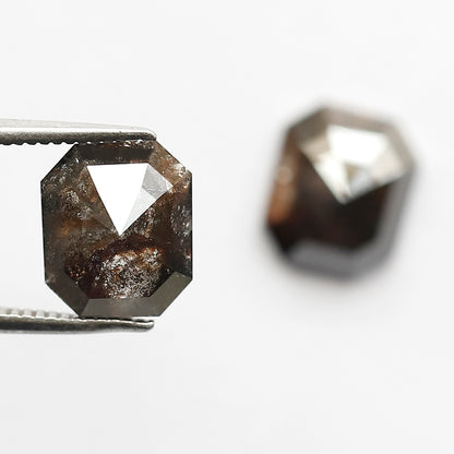 3.90 Ct Matching Pair Emerald Shape Diamonds | Natural Reddish Rustic Loose Diamonds for Earrings
