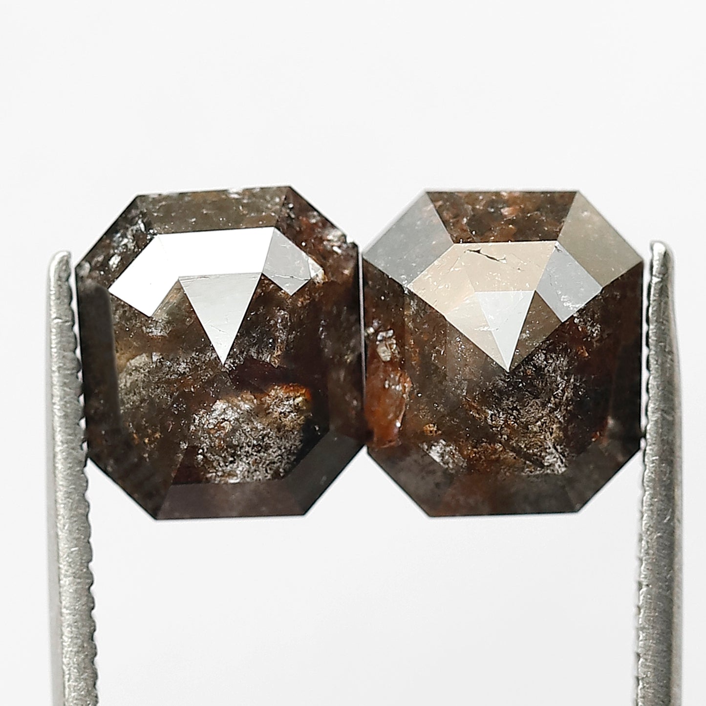 3.90 Ct Matching Pair Emerald Shape Diamonds | Natural Reddish Rustic Loose Diamonds for Earrings