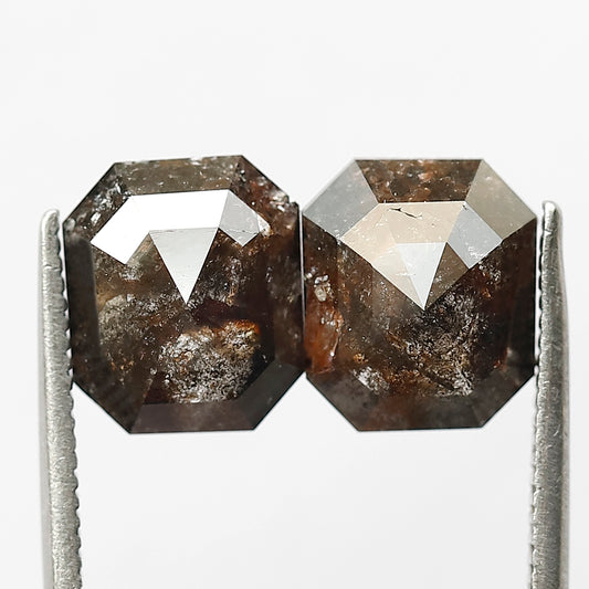 3.90 Ct Matching Pair Emerald Shape Diamonds | Natural Reddish Rustic Loose Diamonds for Earrings