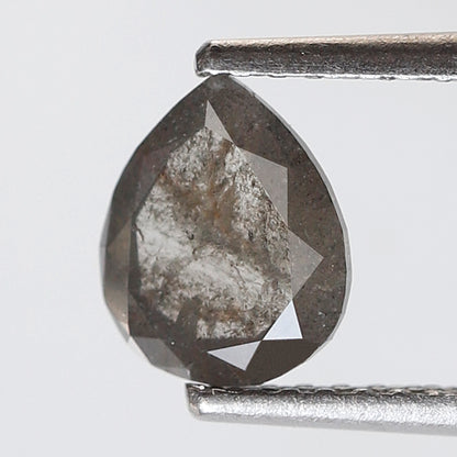Natural Pear Shape 0.96 Ct Earth Mined Diamond, 6.90 mm Gray Black Salt and Pepper Diamond For Bridal Jewelry