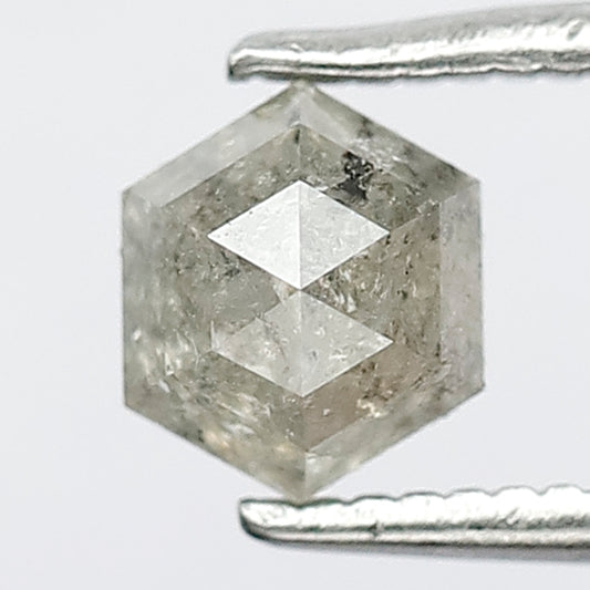0.77 CT Hexagon Shape Natural Grey Black Color Loose Natural 5.7 x 4.9 x 3.4 MM Salt and Pepper Diamond For Making Six Prong Setting Ring