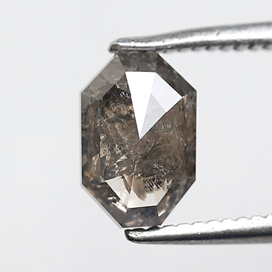 1.23 Ct 7.50 MM Elongated Octagon Shape Salt and Pepper Diamond Loose Natural Grey Black Color Diamond