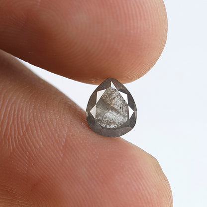 Natural Pear Shape 0.96 Ct Earth Mined Diamond, 6.90 mm Gray Black Salt and Pepper Diamond For Bridal Jewelry