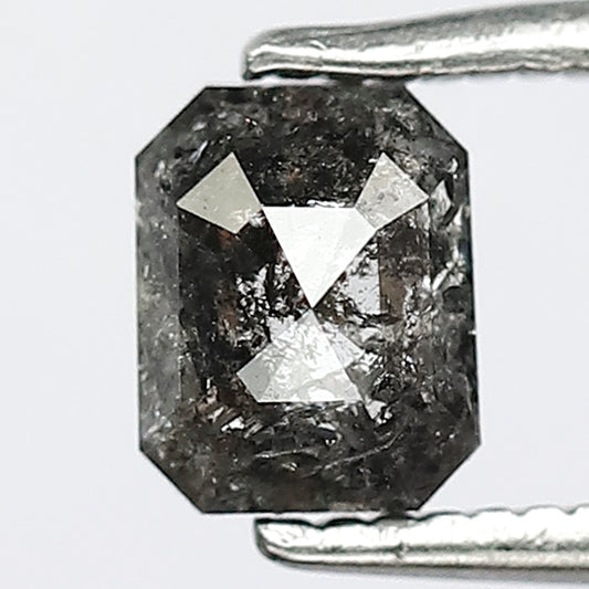 0.74 CT Emerald Shape 5.6 x 4.5 x 2.9 MM Loose Natural Grey Black Color Earth Mined Salt and Pepper Diamond For Making Customized Jewelry