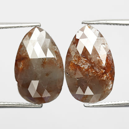 7.82 Ct Pear Shape Diamond Pair | Natural Reddish Gray Rustic Loose Diamonds for Earrings
