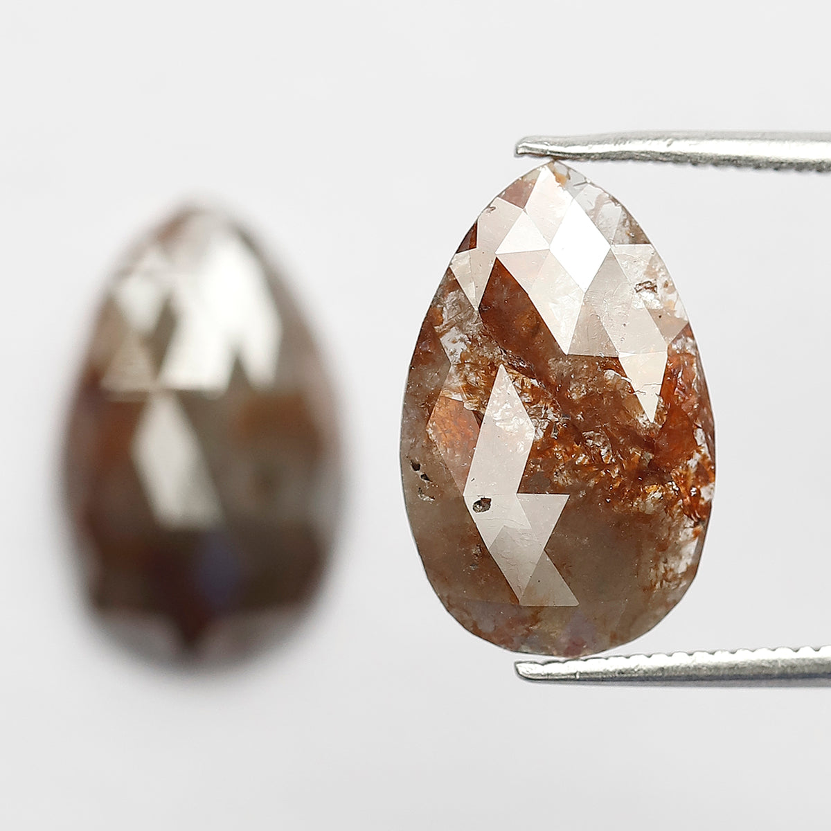 7.82 Ct Pear Shape Diamond Pair | Natural Reddish Gray Rustic Loose Diamonds for Earrings