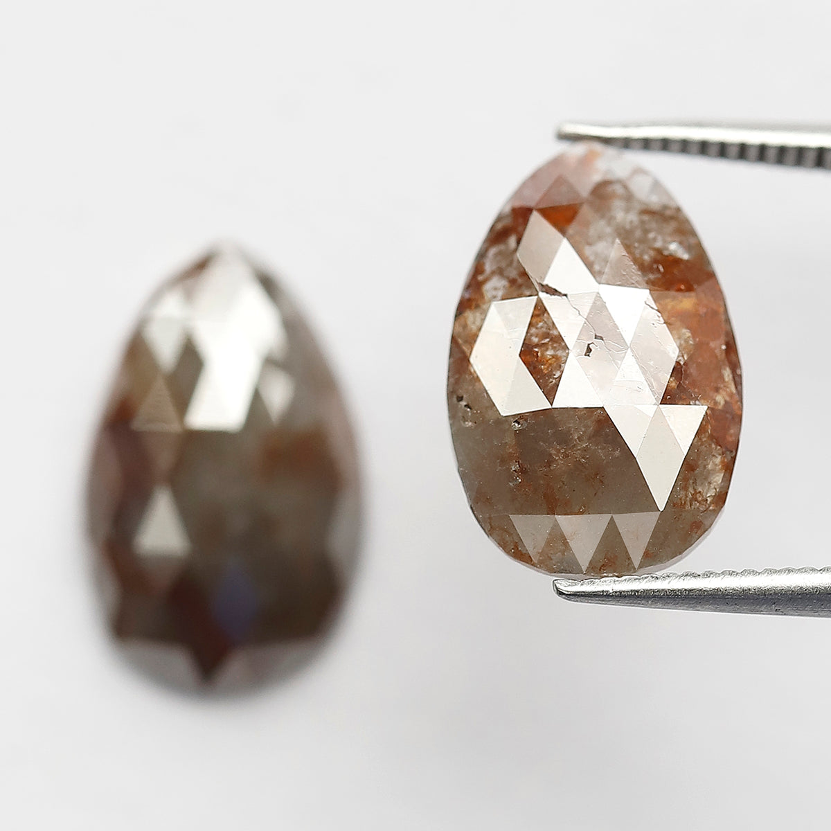 7.82 Ct Pear Shape Diamond Pair | Natural Reddish Gray Rustic Loose Diamonds for Earrings