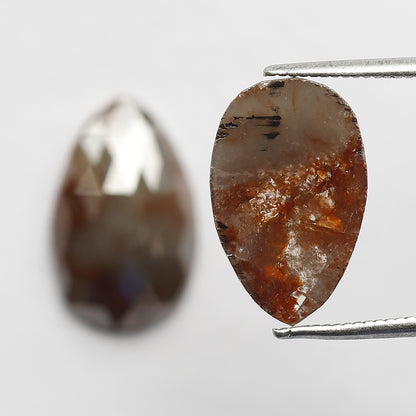 7.82 Ct Pear Shape Diamond Pair | Natural Reddish Gray Rustic Loose Diamonds for Earrings