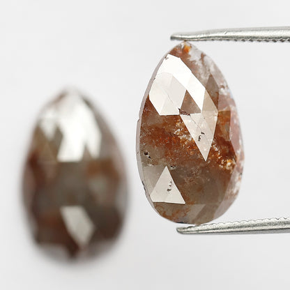 7.82 Ct Pear Shape Diamond Pair | Natural Reddish Gray Rustic Loose Diamonds for Earrings