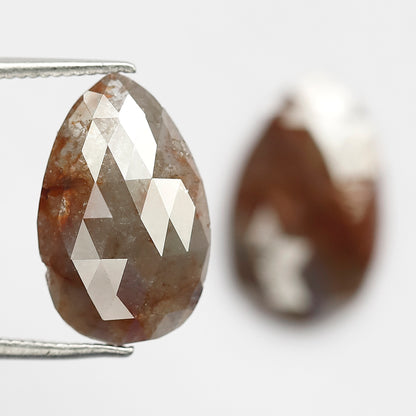 7.82 Ct Pear Shape Diamond Pair | Natural Reddish Gray Rustic Loose Diamonds for Earrings