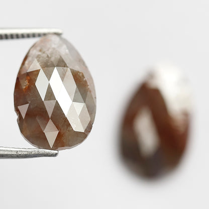 7.82 Ct Pear Shape Diamond Pair | Natural Reddish Gray Rustic Loose Diamonds for Earrings