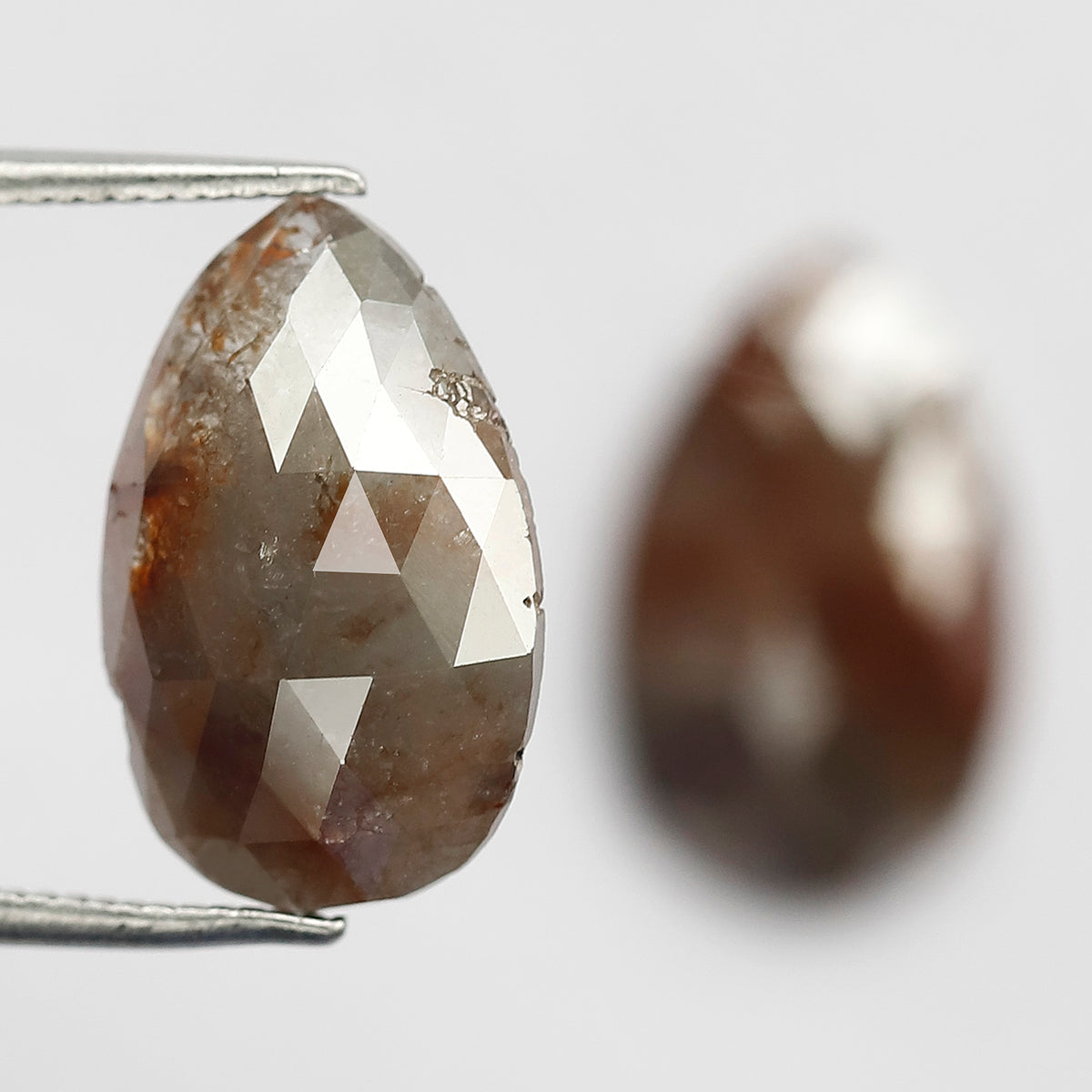 7.82 Ct Pear Shape Diamond Pair | Natural Reddish Gray Rustic Loose Diamonds for Earrings