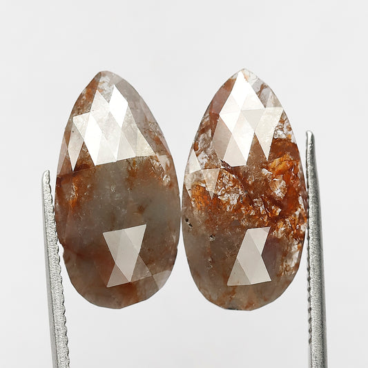 7.82 Ct Pear Shape Diamond Pair | Natural Reddish Gray Rustic Loose Diamonds for Earrings