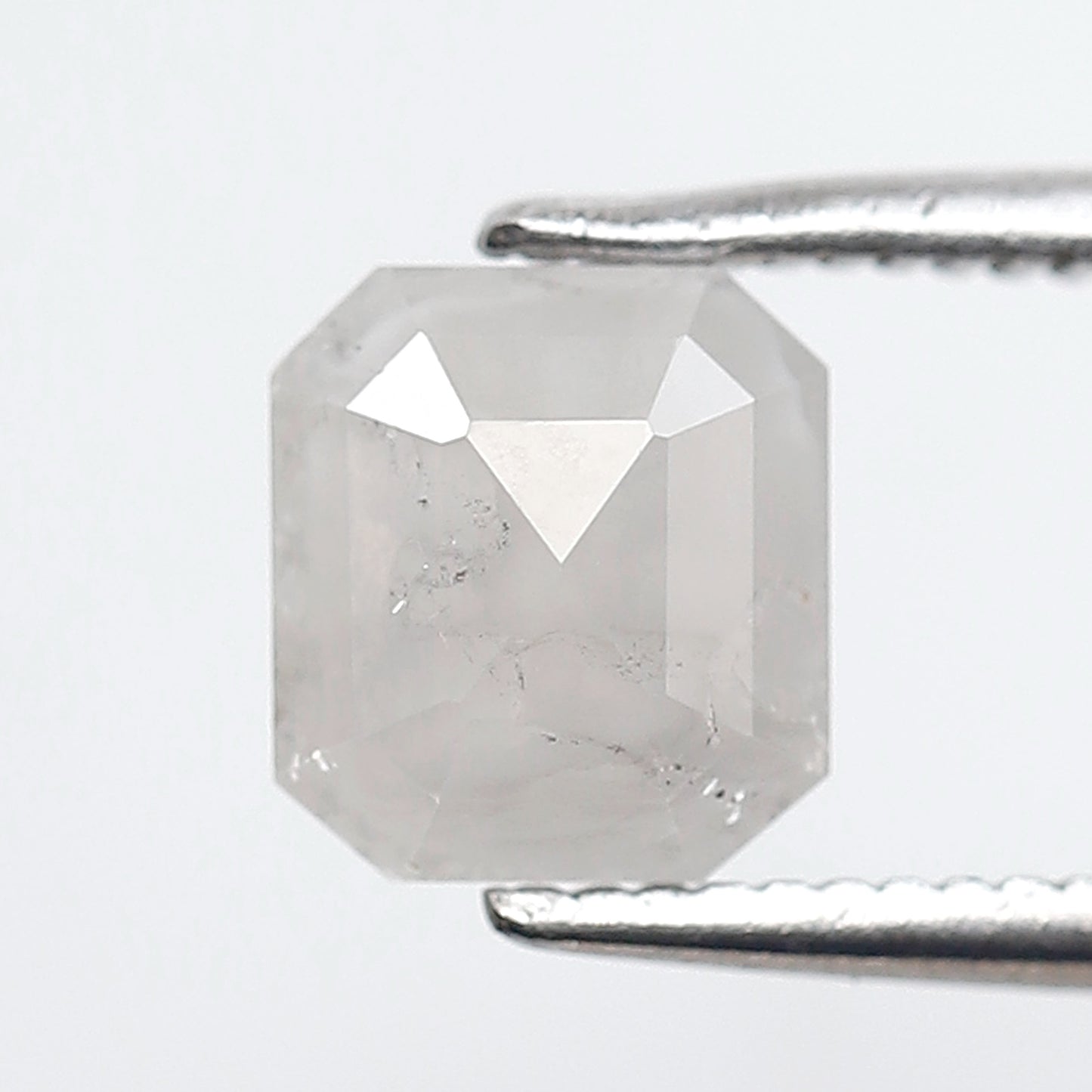 0.89 Ct 6.50 MM Emerald Shape Salt and Pepper Diamond Loose Natural Misty White Color Diamond