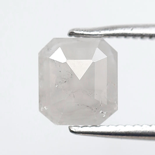 0.89 Ct 6.50 MM Emerald Shape Salt and Pepper Diamond Loose Natural Misty White Color Diamond