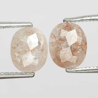 2.41 CT Pair of Oval Shape Loose Diamonds, Natural Orangish Pink Translucent Rustic Diamonds For Bridal Jewelry