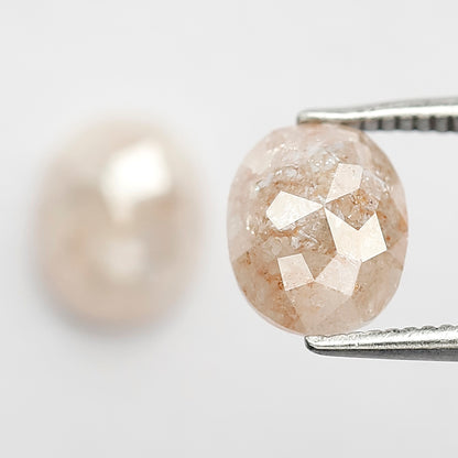 2.41 CT Pair of Oval Shape Loose Diamonds, Natural Orangish Pink Translucent Rustic Diamonds For Bridal Jewelry