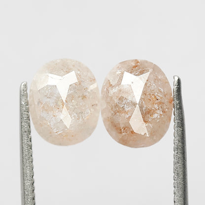 2.41 CT Pair of Oval Shape Loose Diamonds, Natural Orangish Pink Translucent Rustic Diamonds For Bridal Jewelry
