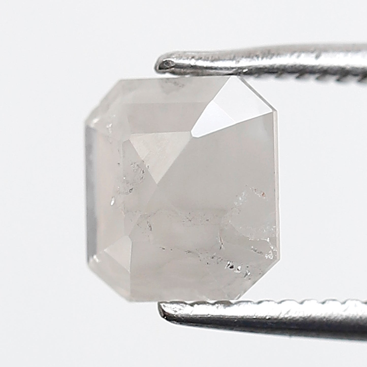 0.89 Ct 6.50 MM Emerald Shape Salt and Pepper Diamond Loose Natural Misty White Color Diamond