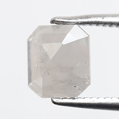 0.89 Ct 6.50 MM Emerald Shape Salt and Pepper Diamond Loose Natural Misty White Color Diamond