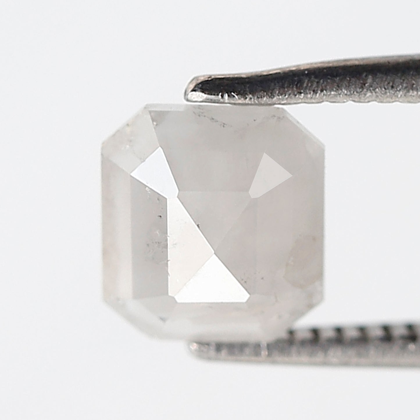 0.89 Ct 6.50 MM Emerald Shape Salt and Pepper Diamond Loose Natural Misty White Color Diamond